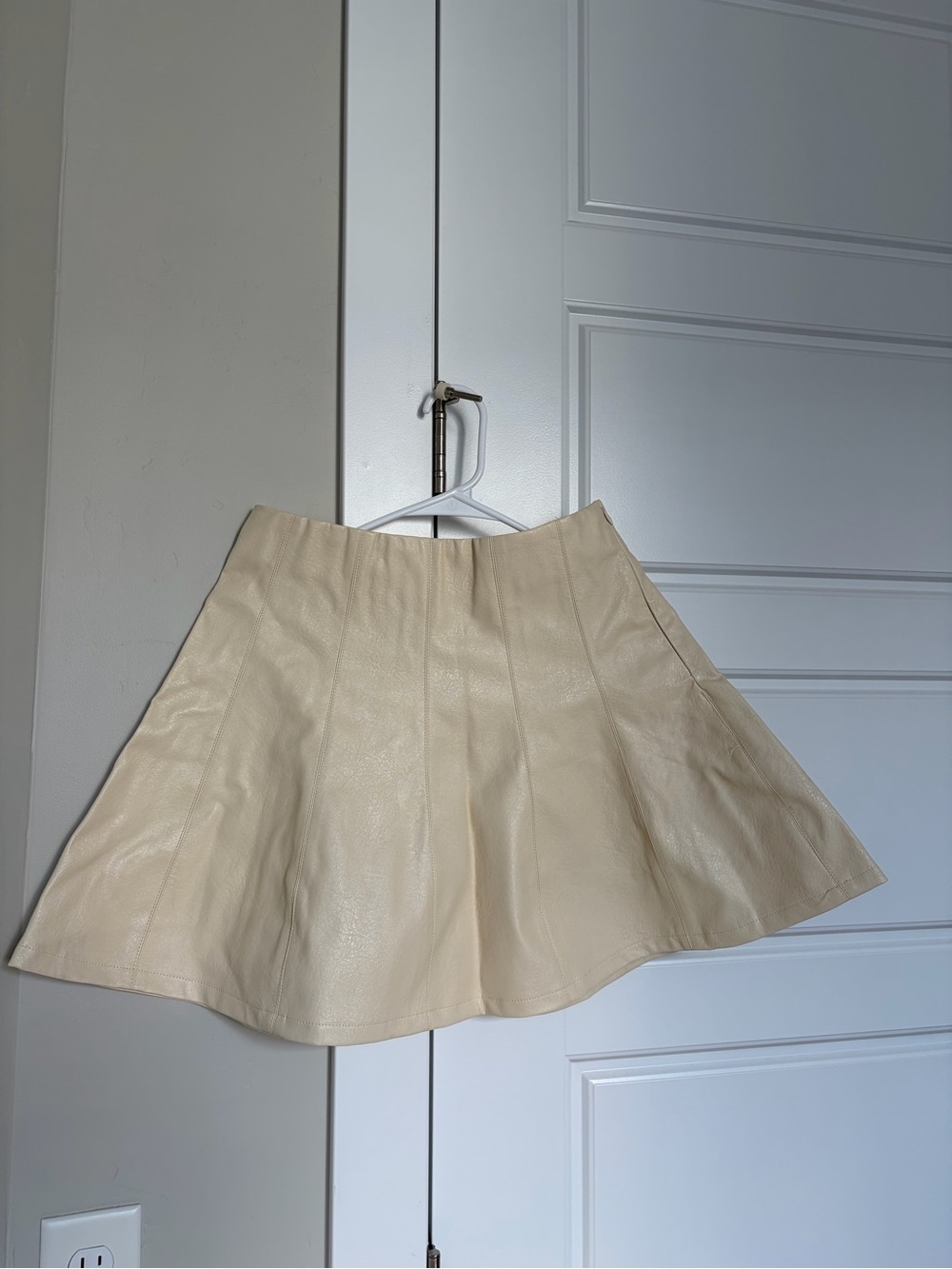 Cream Faux Leather A-Line Mini Skirt